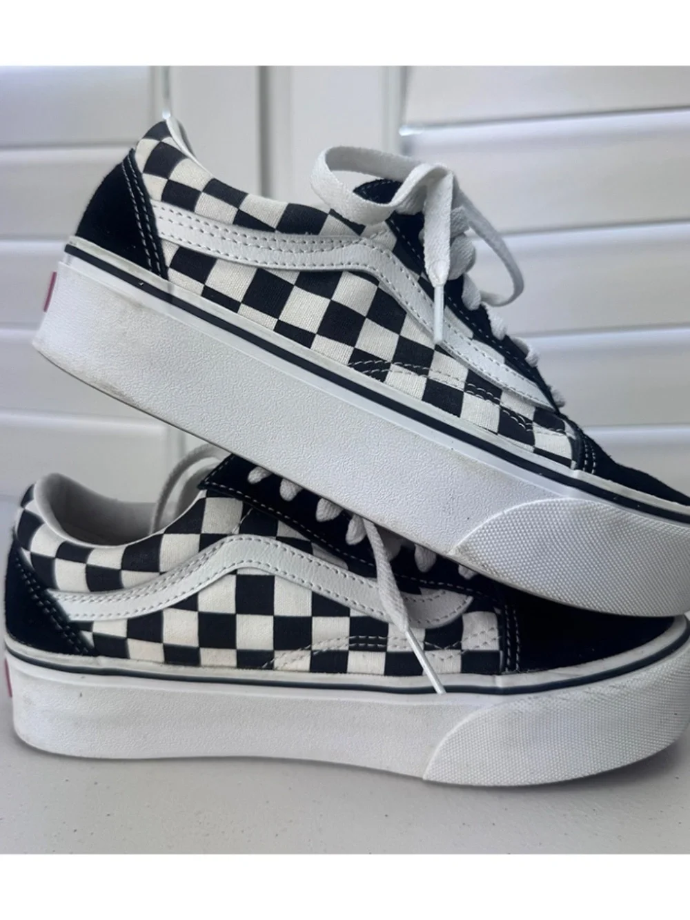 VANS Old Skool Black White Checkerboard Canvas Lace Up Sneakers: Men 5.5 Women 7 - Picture 4 of 10